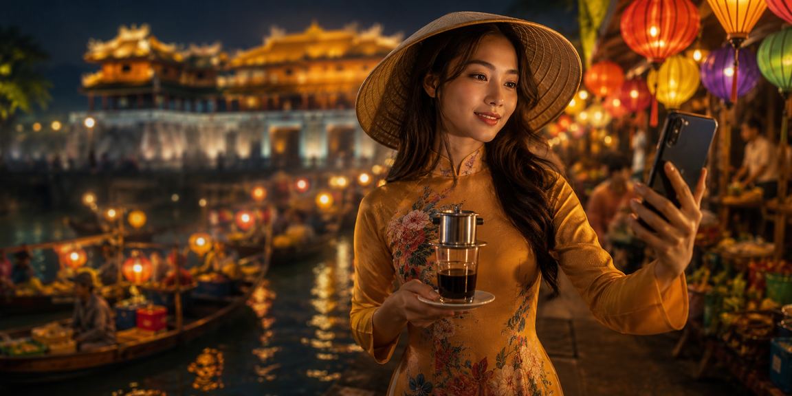 Người dùng Việt Nam đăng ký tài khoản 2bong trên điện thoại tại quán cà phê Huế